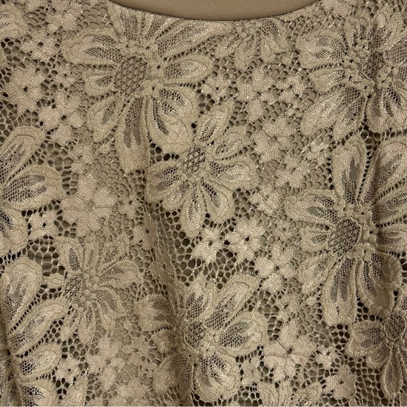 Calvin Klein Sleeveless Sheath Dress Size 14 Ruched Stretch Floral Lace Taupe - Picture 6 of 14